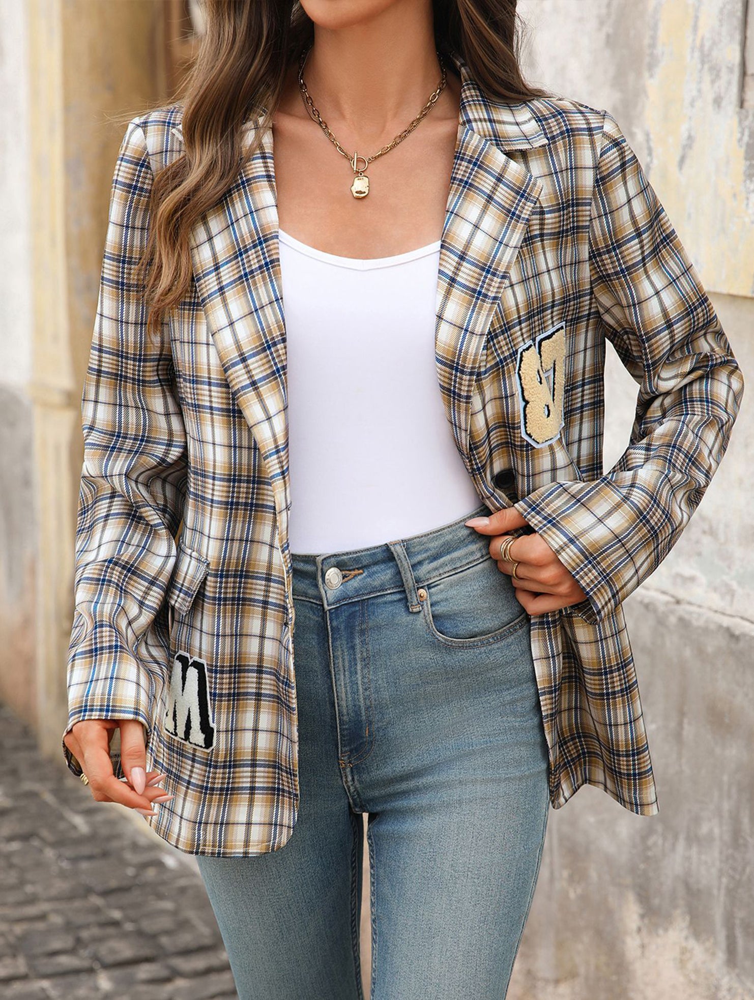 Preppy Plaid Blazer Jacket for Women_CWOBL00287