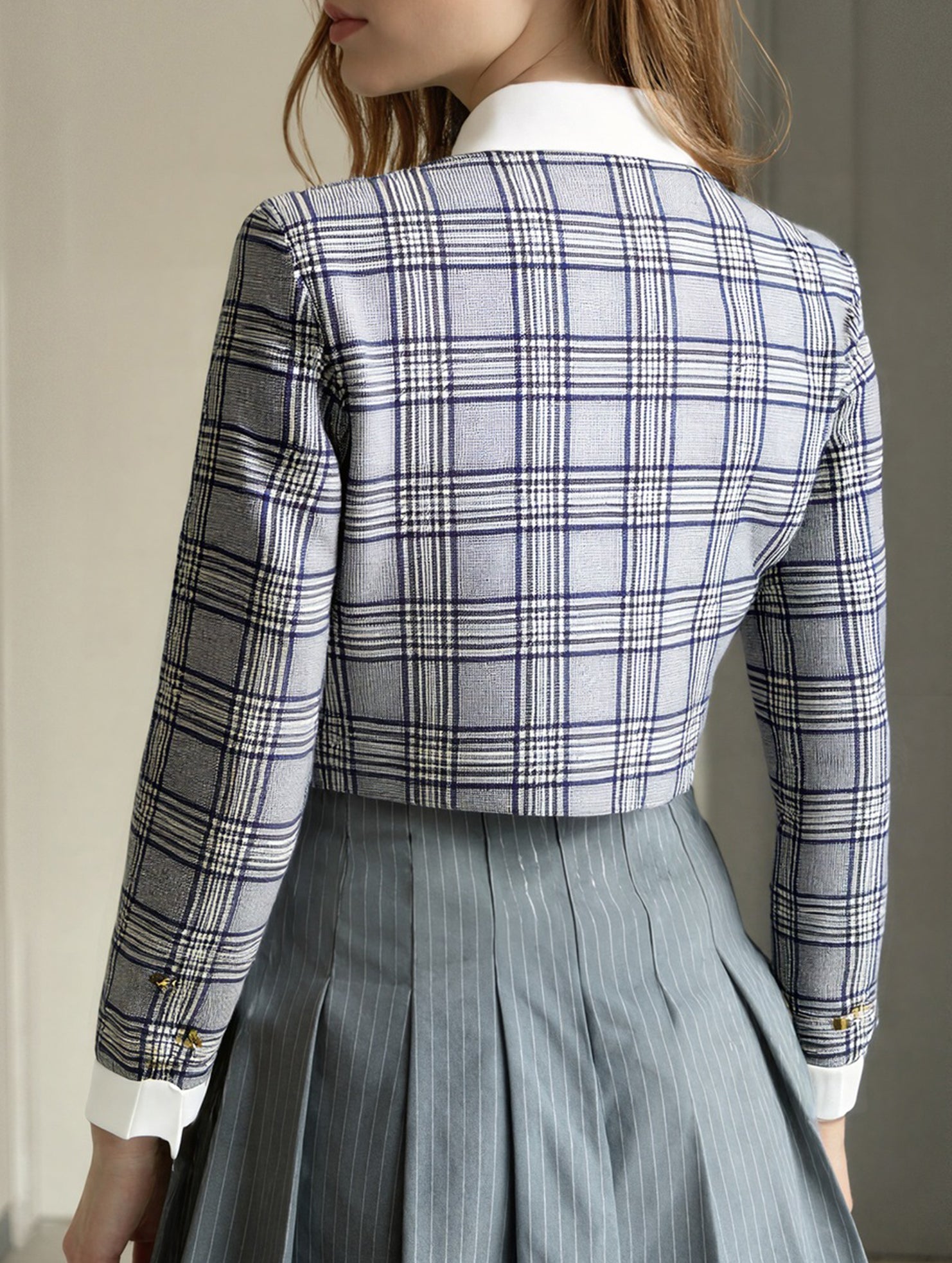 Chic Houndstooth Cropped Blazer Jacket_CWOBL00290