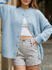 Crew neck single-breasted knitted cardigan