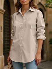 Lapel long-sleeved cardigan shirt