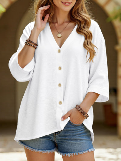 V-Neck Button T-Shirt Cardigan Top
