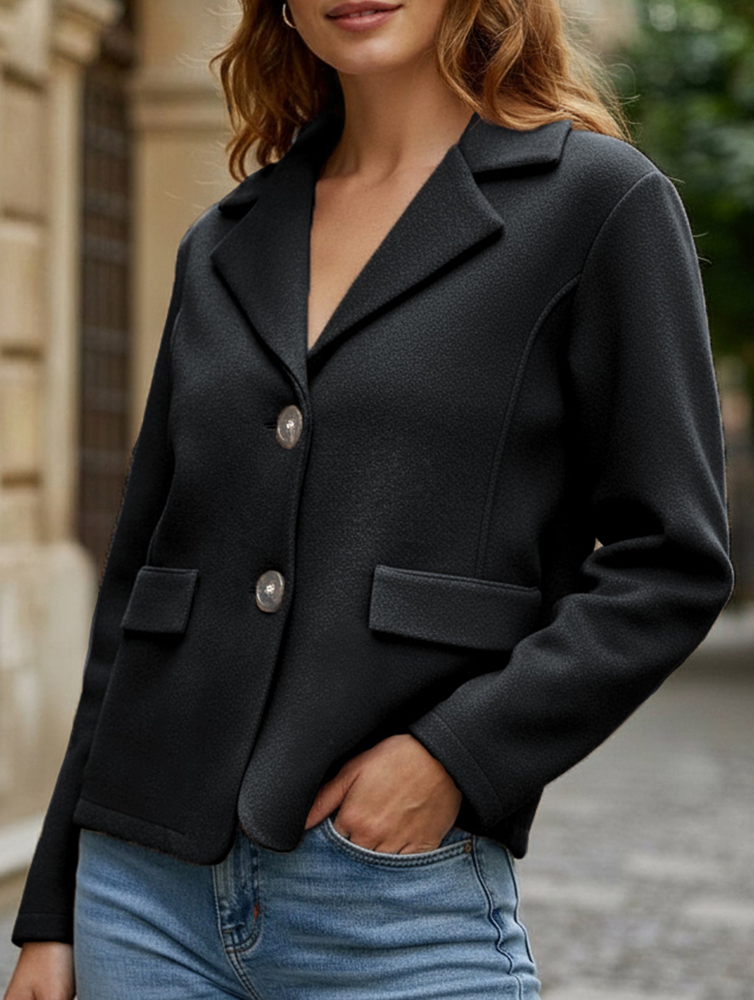 Fashion buttoned slim lapel knitted cardigan