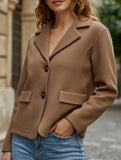 Fashion buttoned slim lapel knitted cardigan