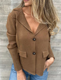 Fashion buttoned slim lapel knitted cardigan