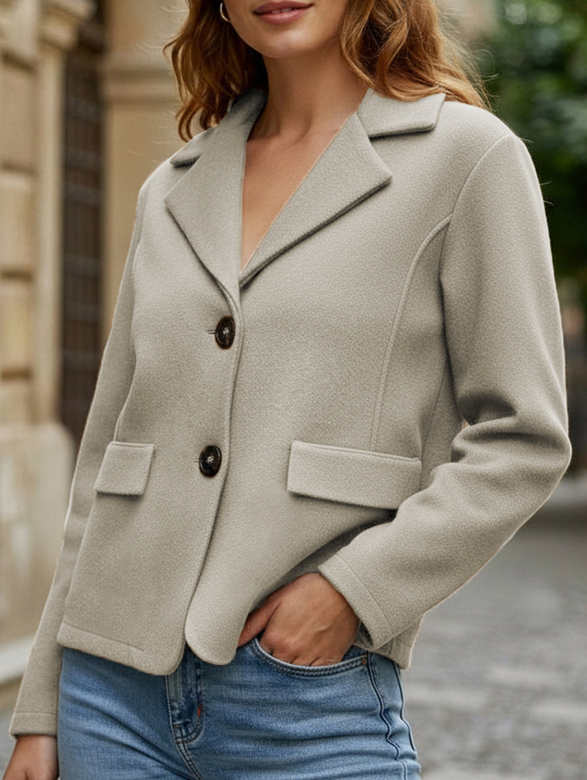 Fashion buttoned slim lapel knitted cardigan