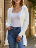 Long knitted striped cardigan sweater