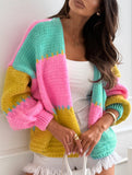 Contrast color panel loose knit cardigan