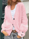 Simple button solid color long-sleeved sweater