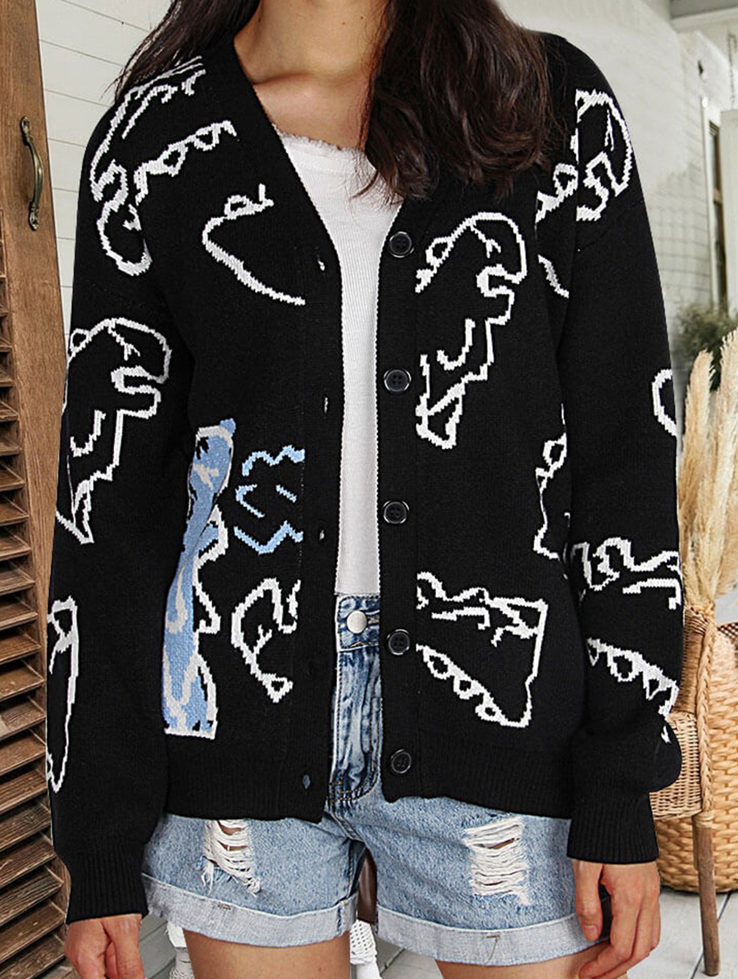Loose Cartoon Dinosaur Cardigan