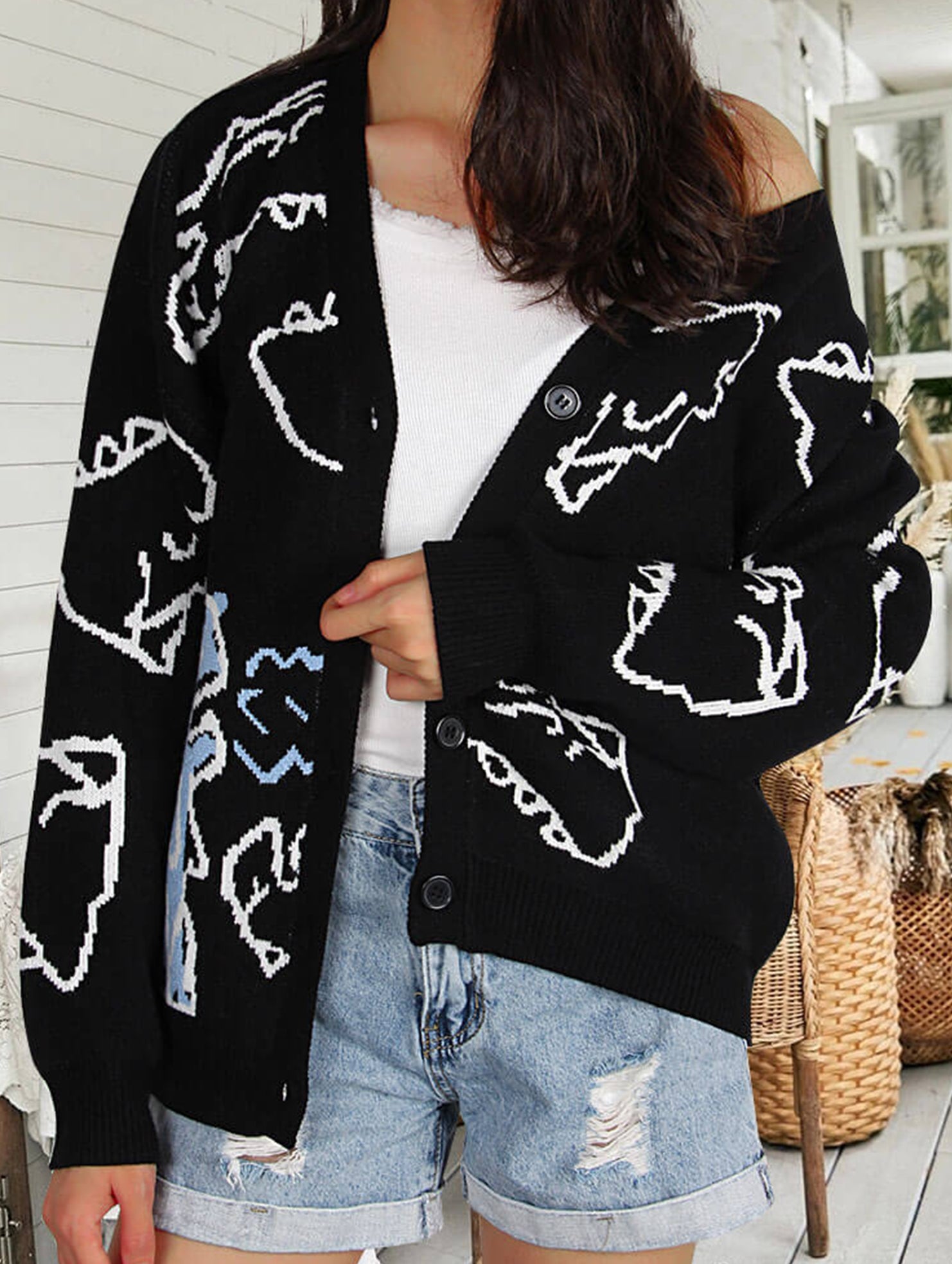 Loose Cartoon Dinosaur Cardigan