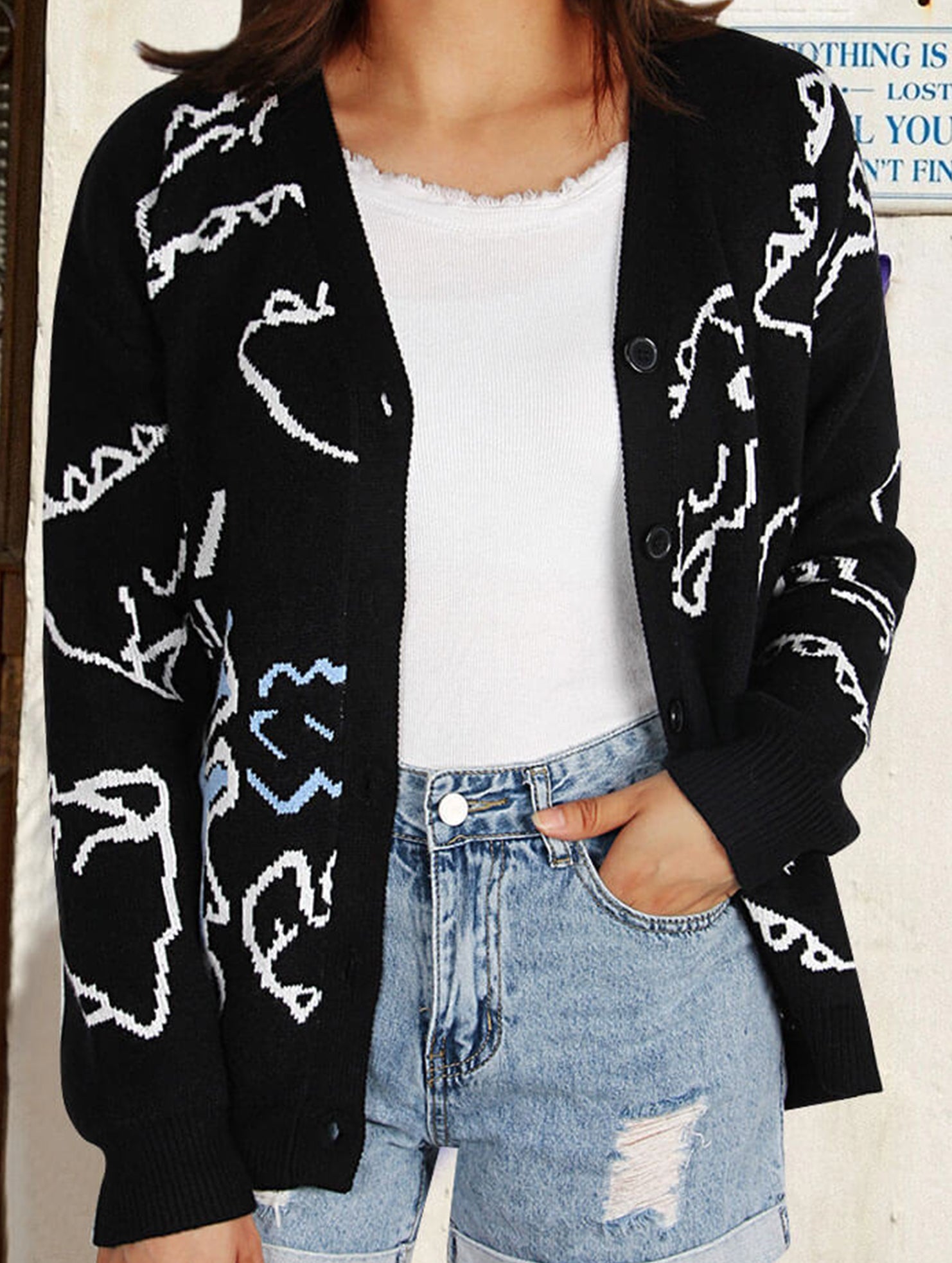 Loose Cartoon Dinosaur Cardigan