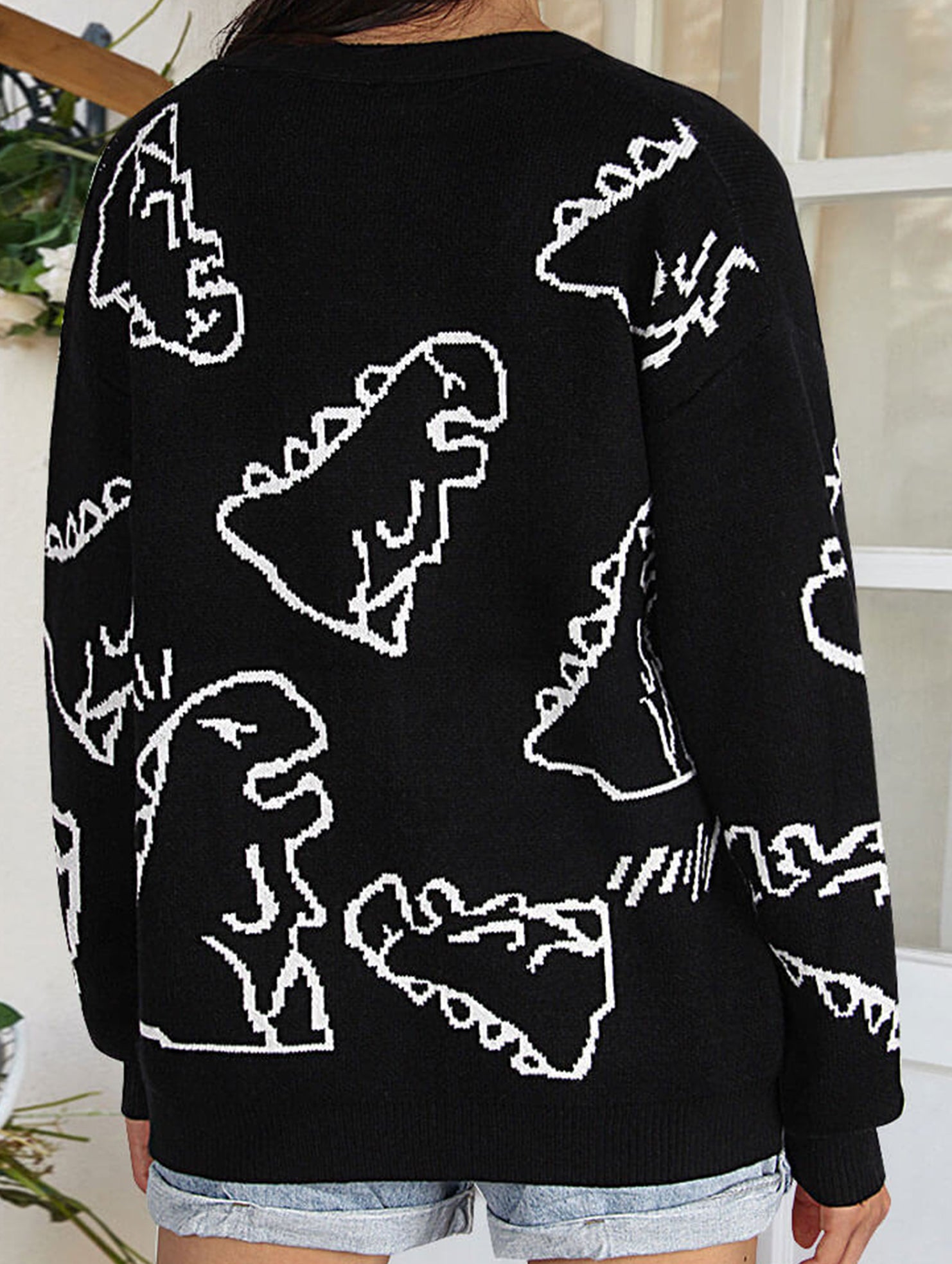 Loose Cartoon Dinosaur Cardigan