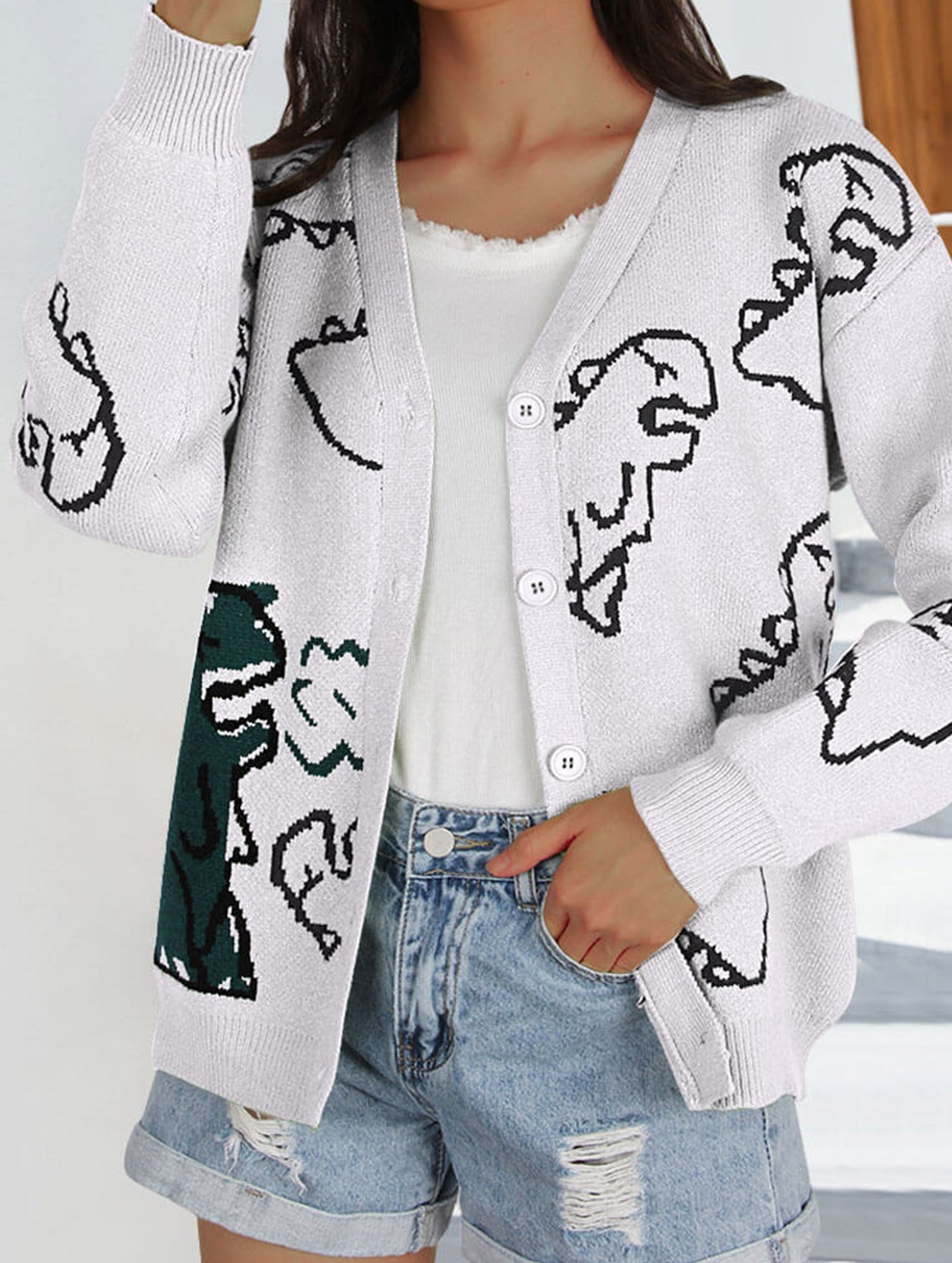 Loose Cartoon Dinosaur Cardigan