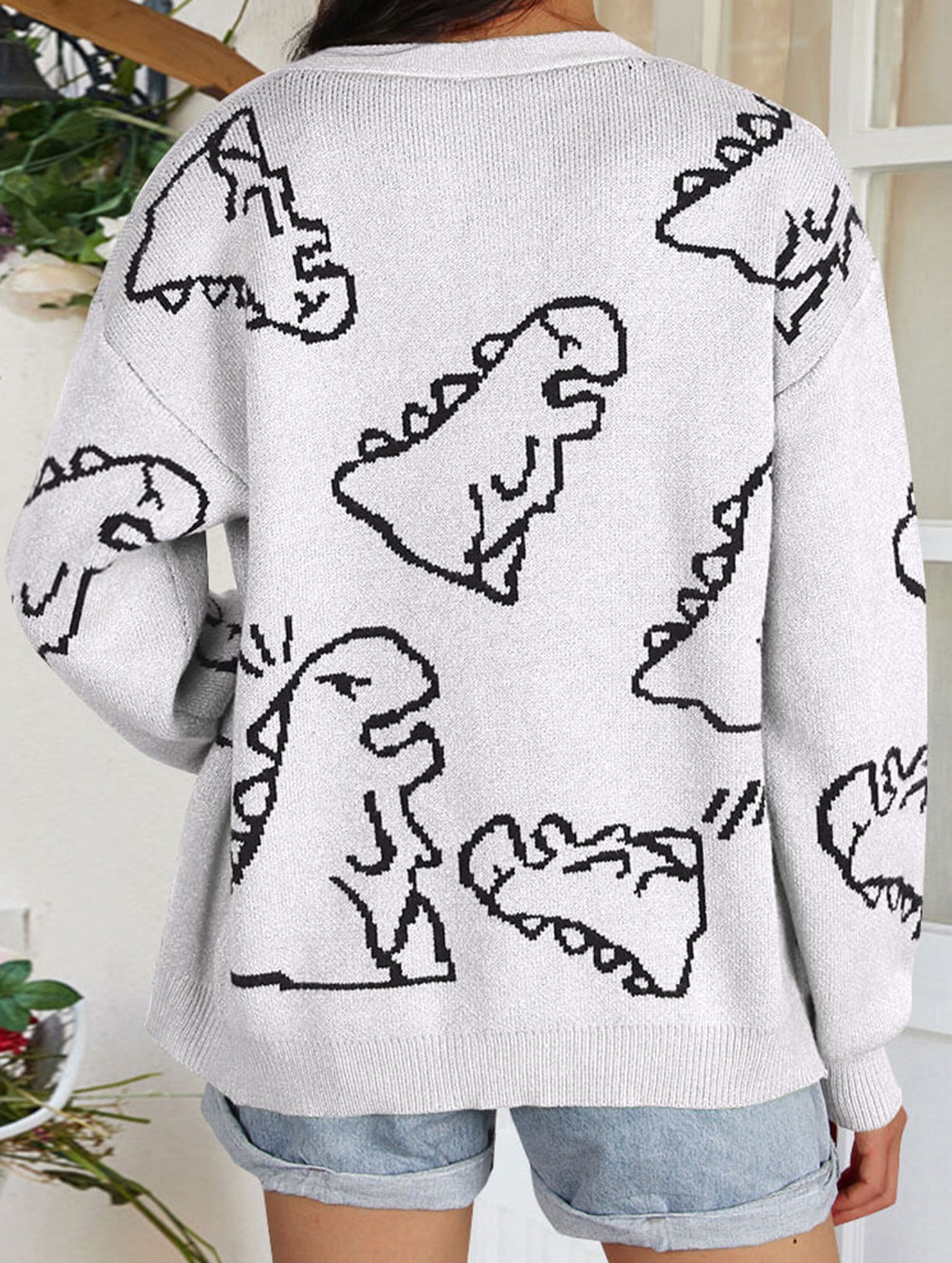 Loose Cartoon Dinosaur Cardigan