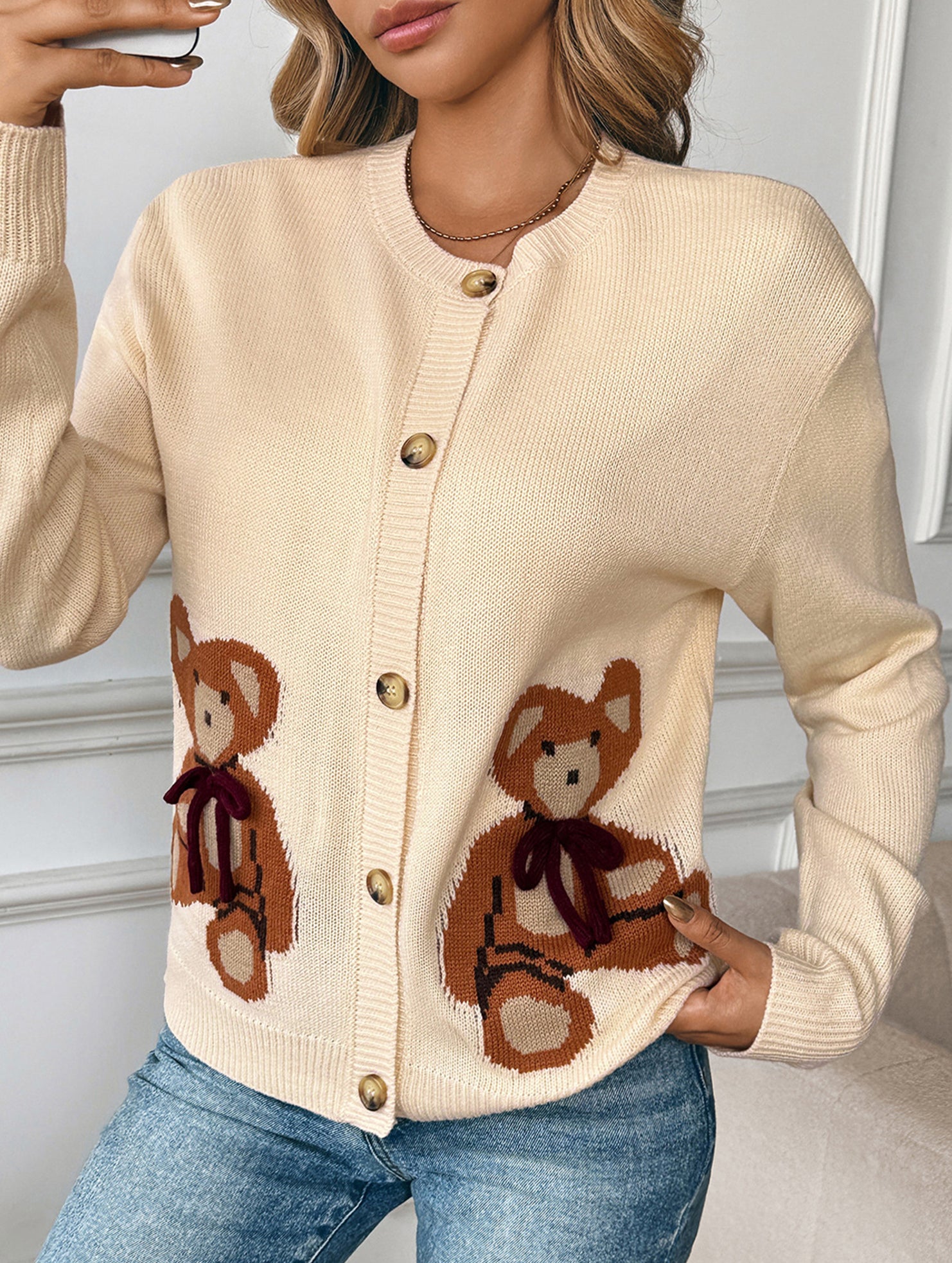 Simple sweet bear cardigan sweater
