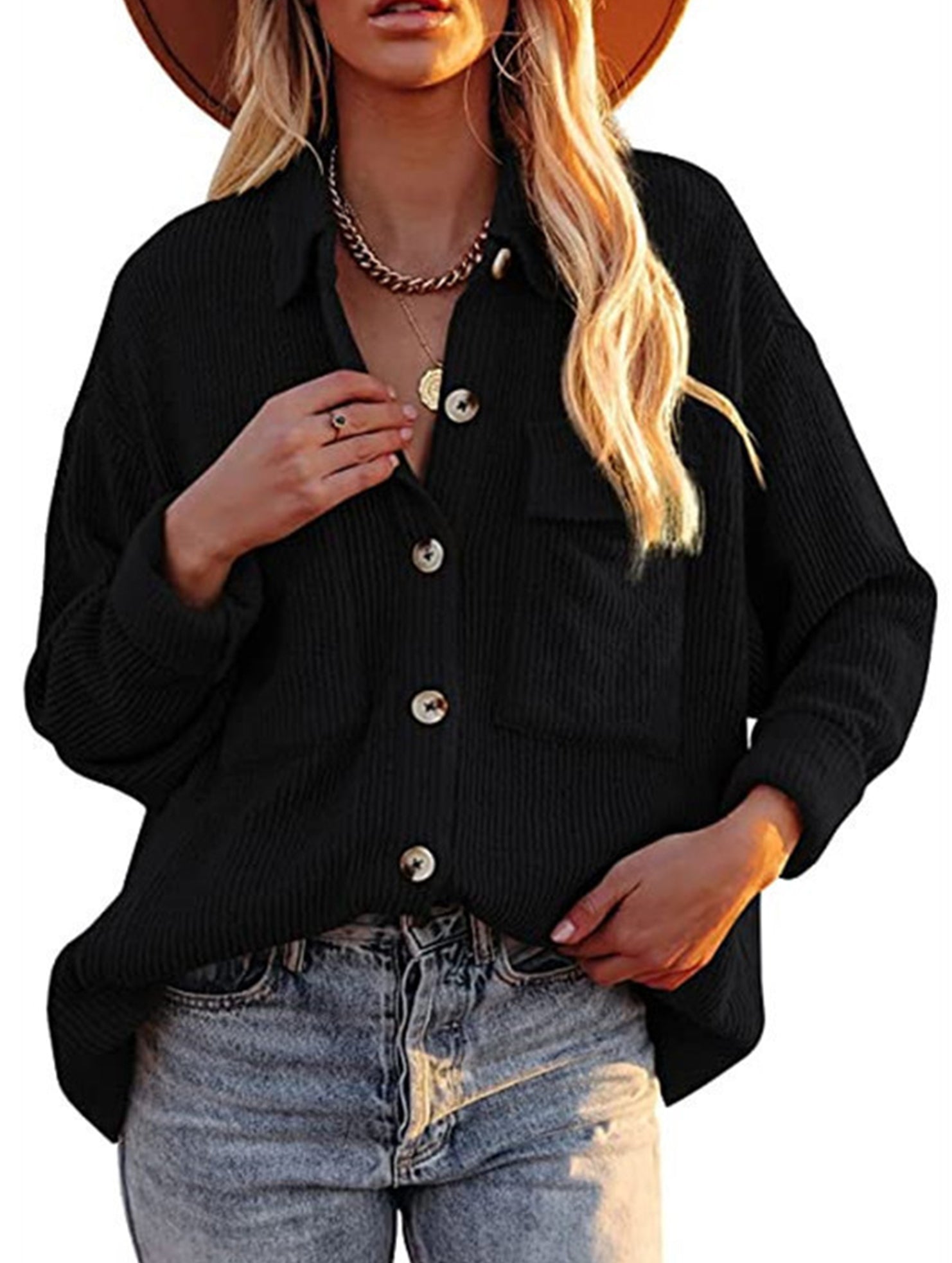 Loose corduroy pocket long-sleeved cardigan jacket