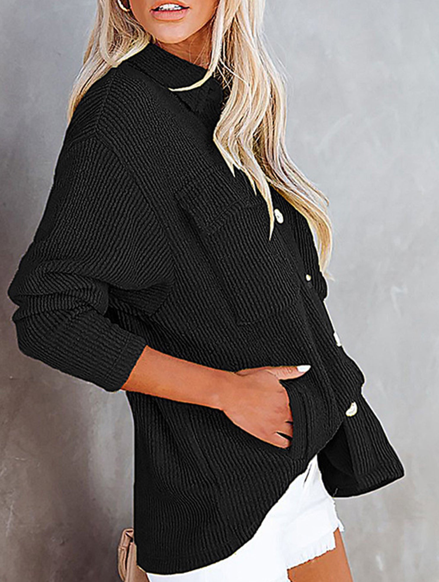 Loose corduroy pocket long-sleeved cardigan jacket