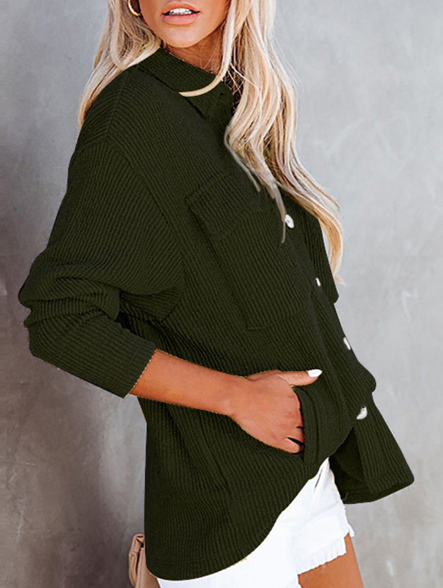 Loose corduroy pocket long-sleeved cardigan jacket
