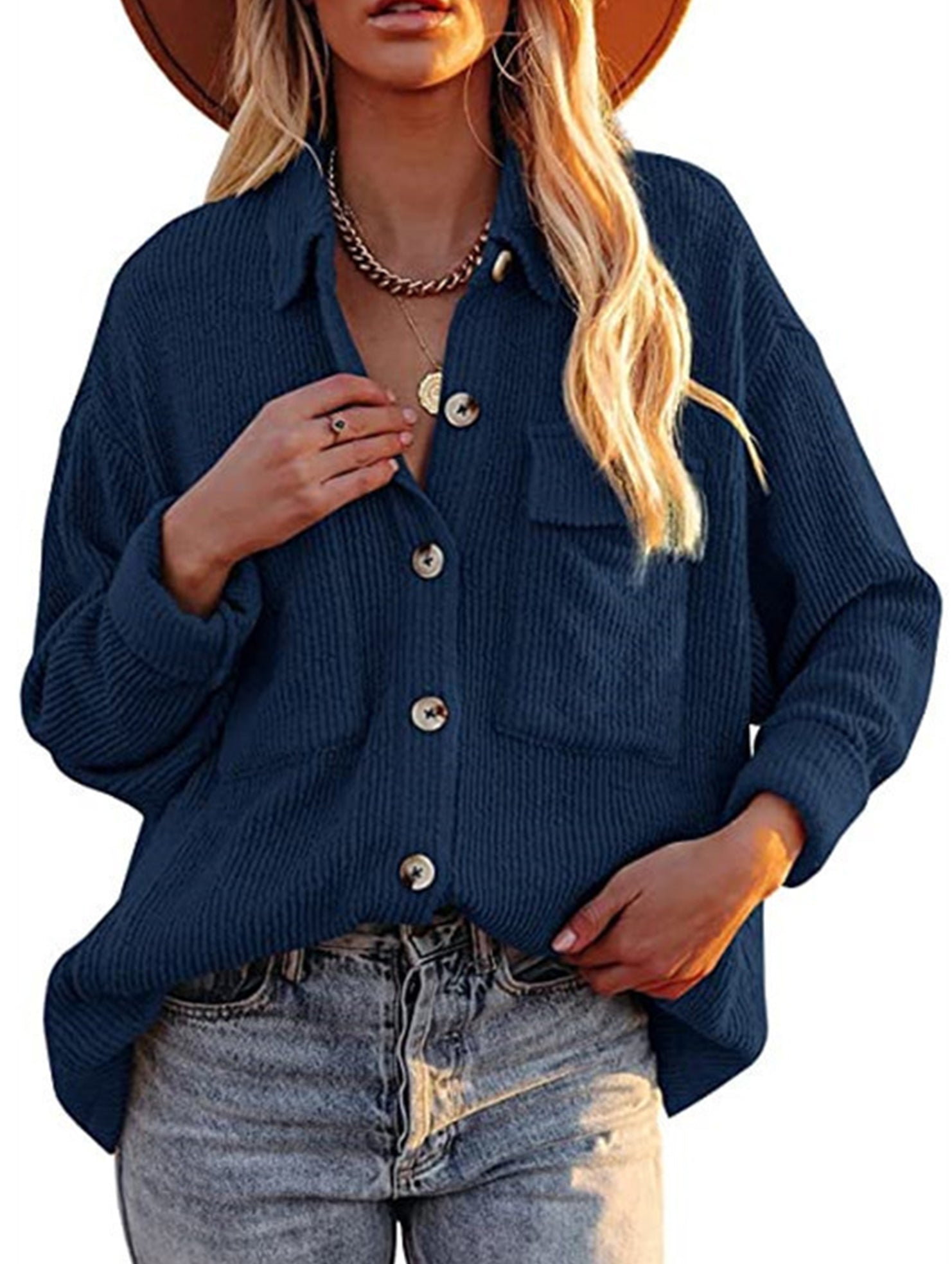 Loose corduroy pocket long-sleeved cardigan jacket