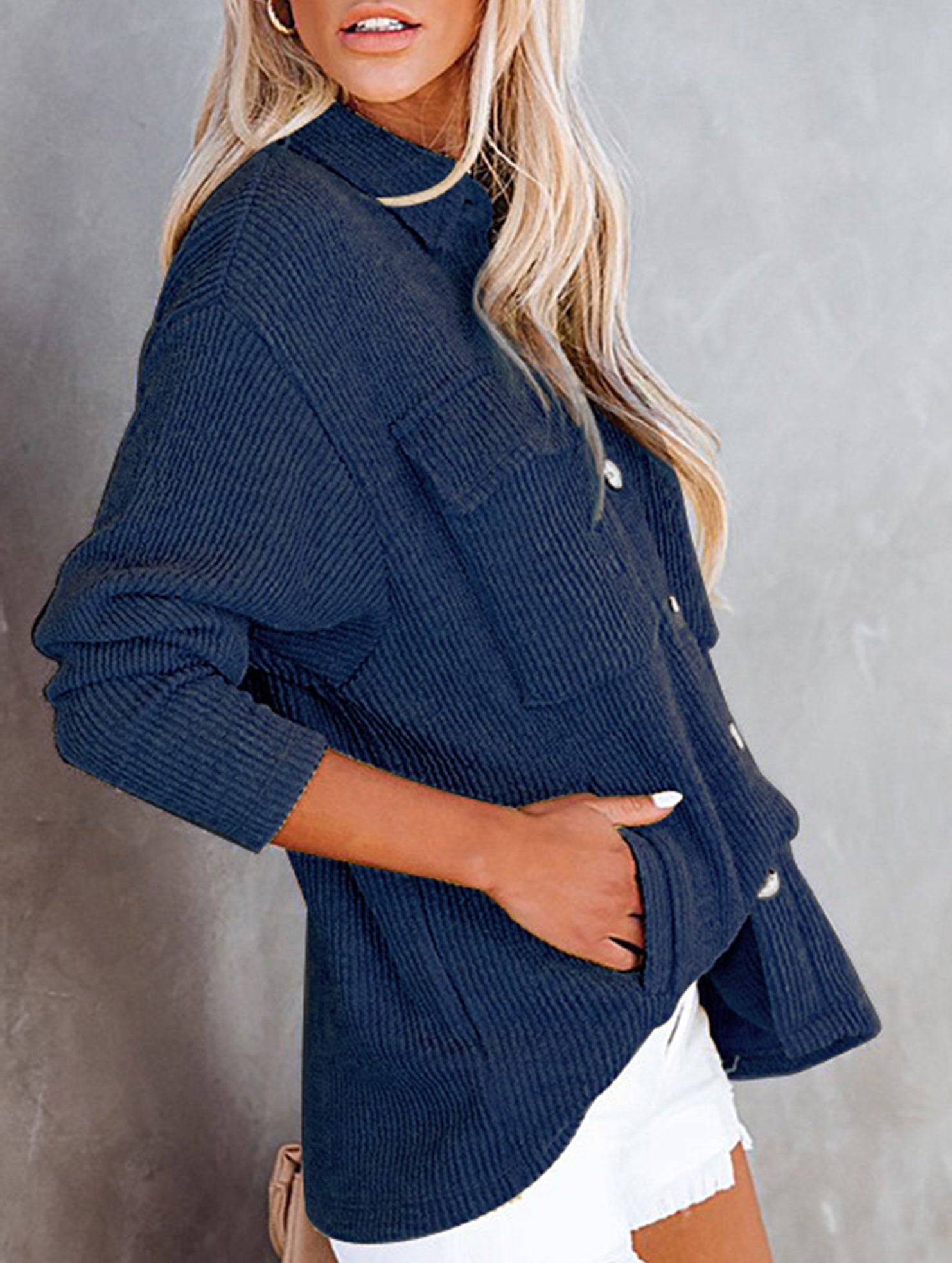 Loose corduroy pocket long-sleeved cardigan jacket
