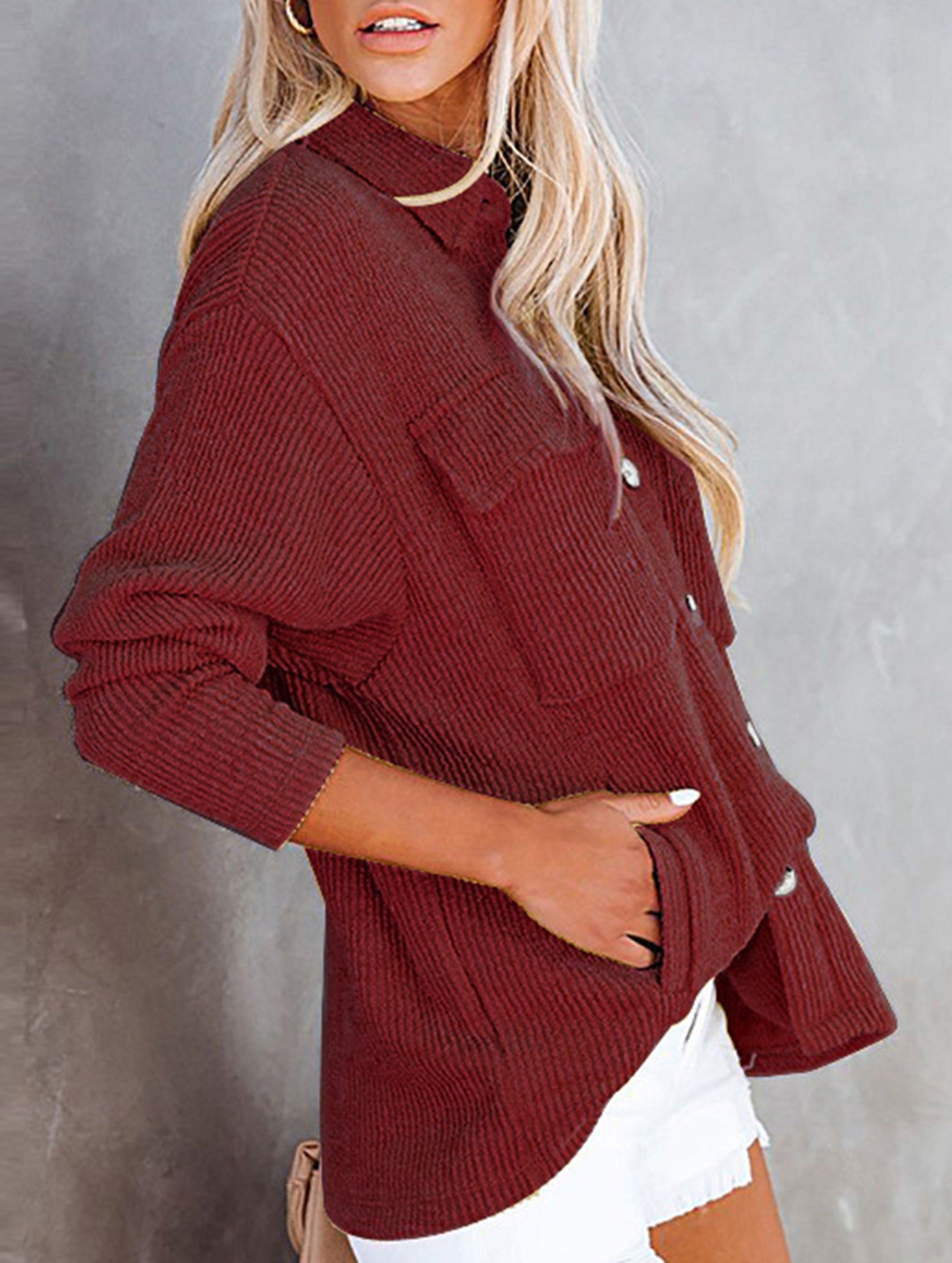 Loose corduroy pocket long-sleeved cardigan jacket