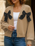 Women's Ribbon Bow Spliced Cardigan Sweater