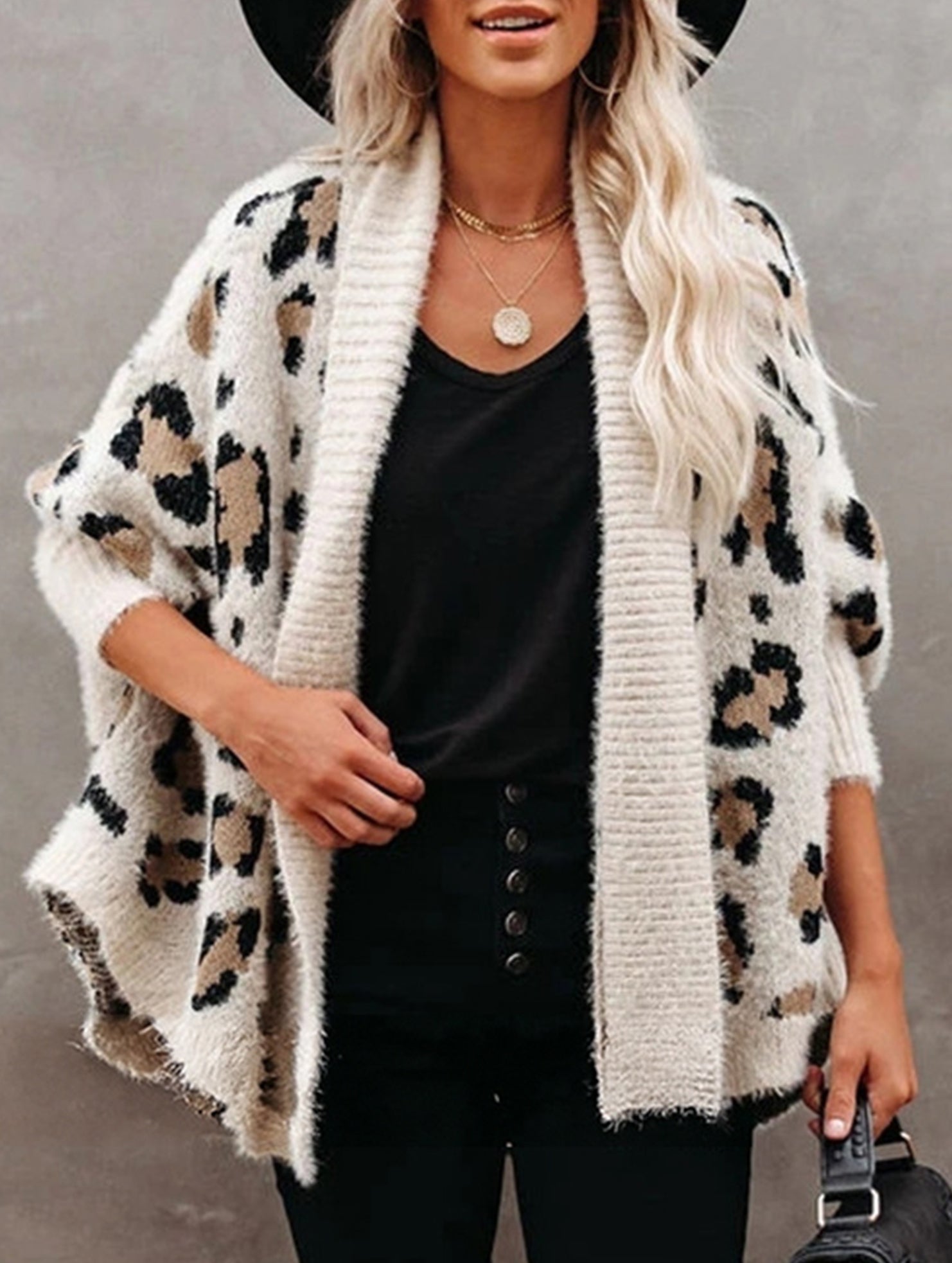 Personalized leopard print loose cardigan sweater