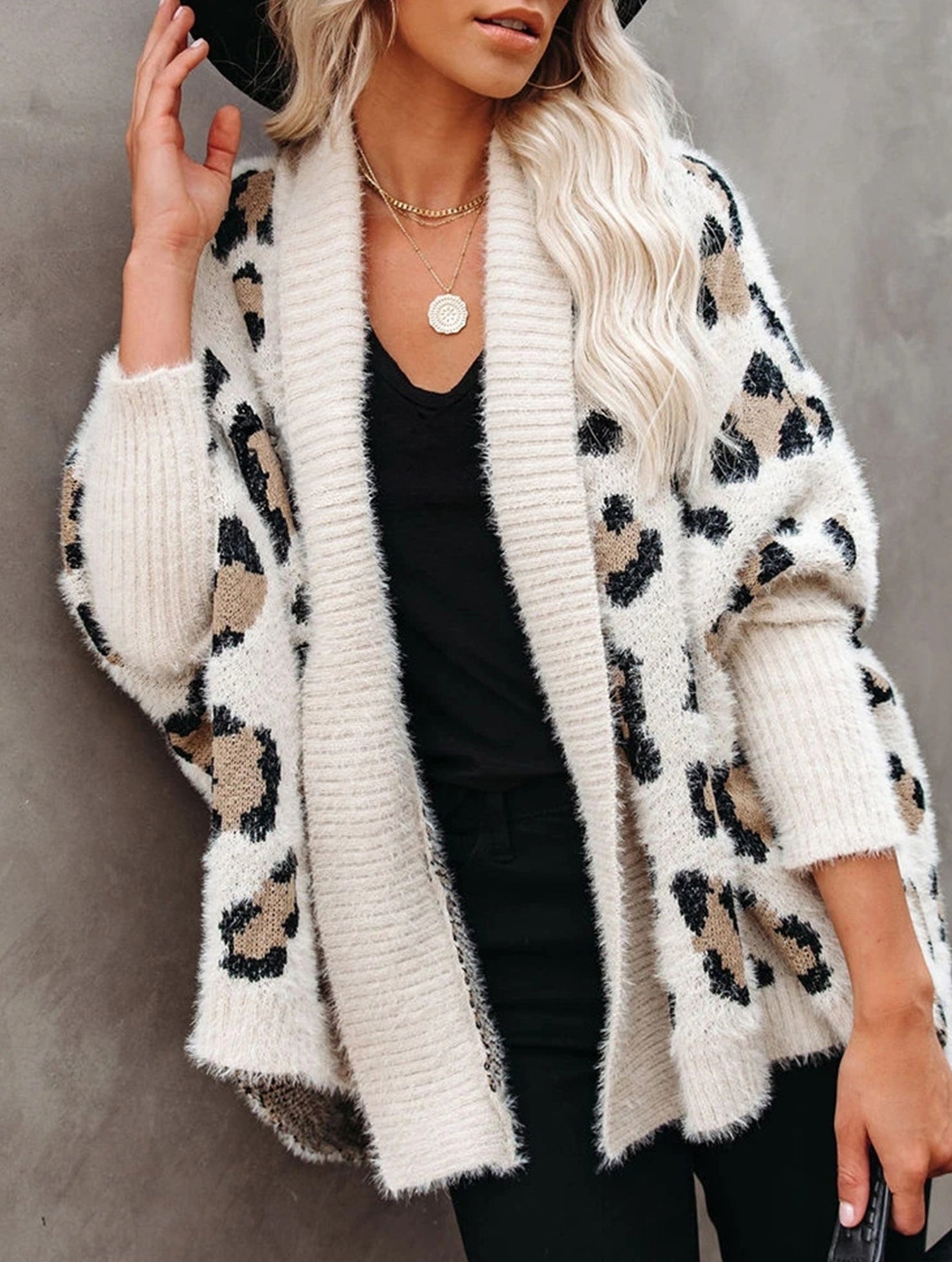 Personalized leopard print loose cardigan sweater