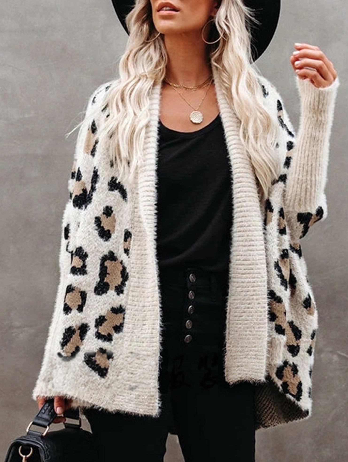 Personalized leopard print loose cardigan sweater