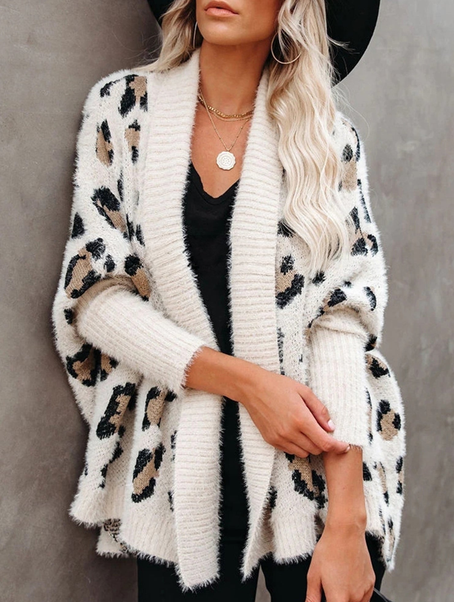 Personalized leopard print loose cardigan sweater