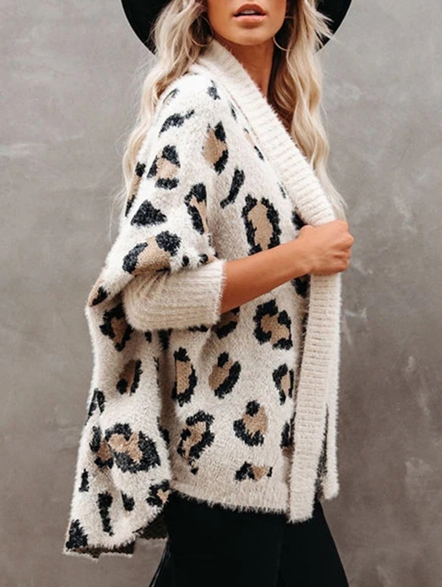Personalized leopard print loose cardigan sweater