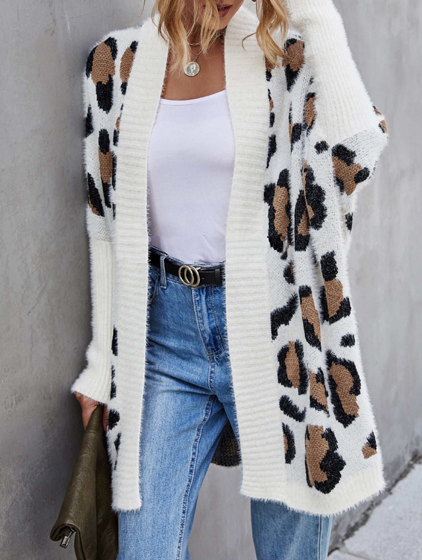 Personalized leopard print loose cardigan sweater