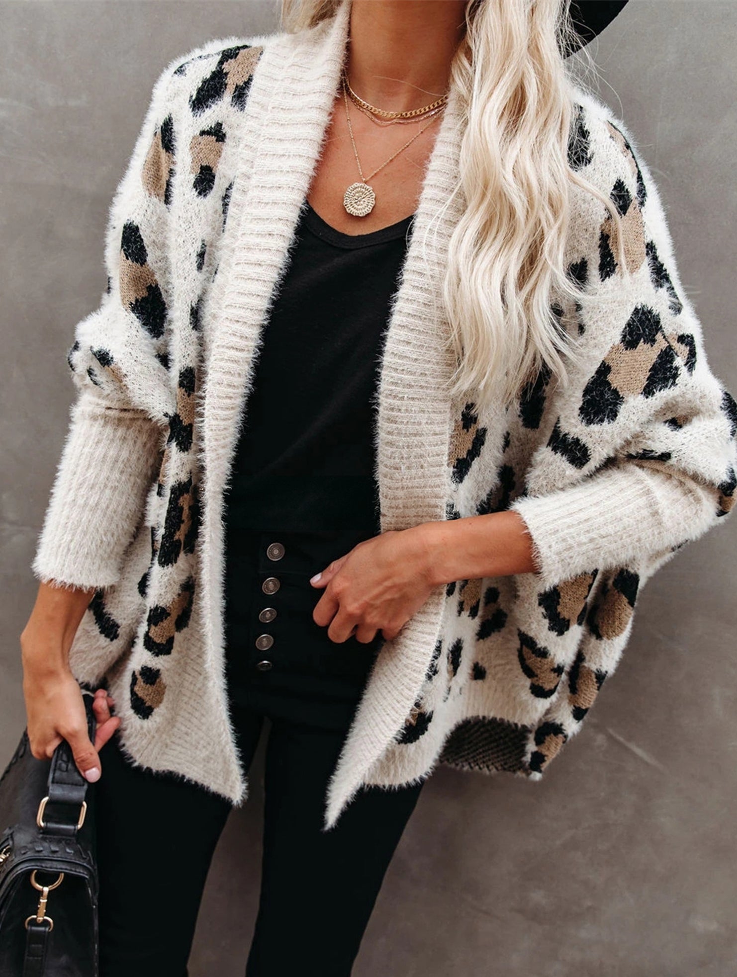 Personalized leopard print loose cardigan sweater