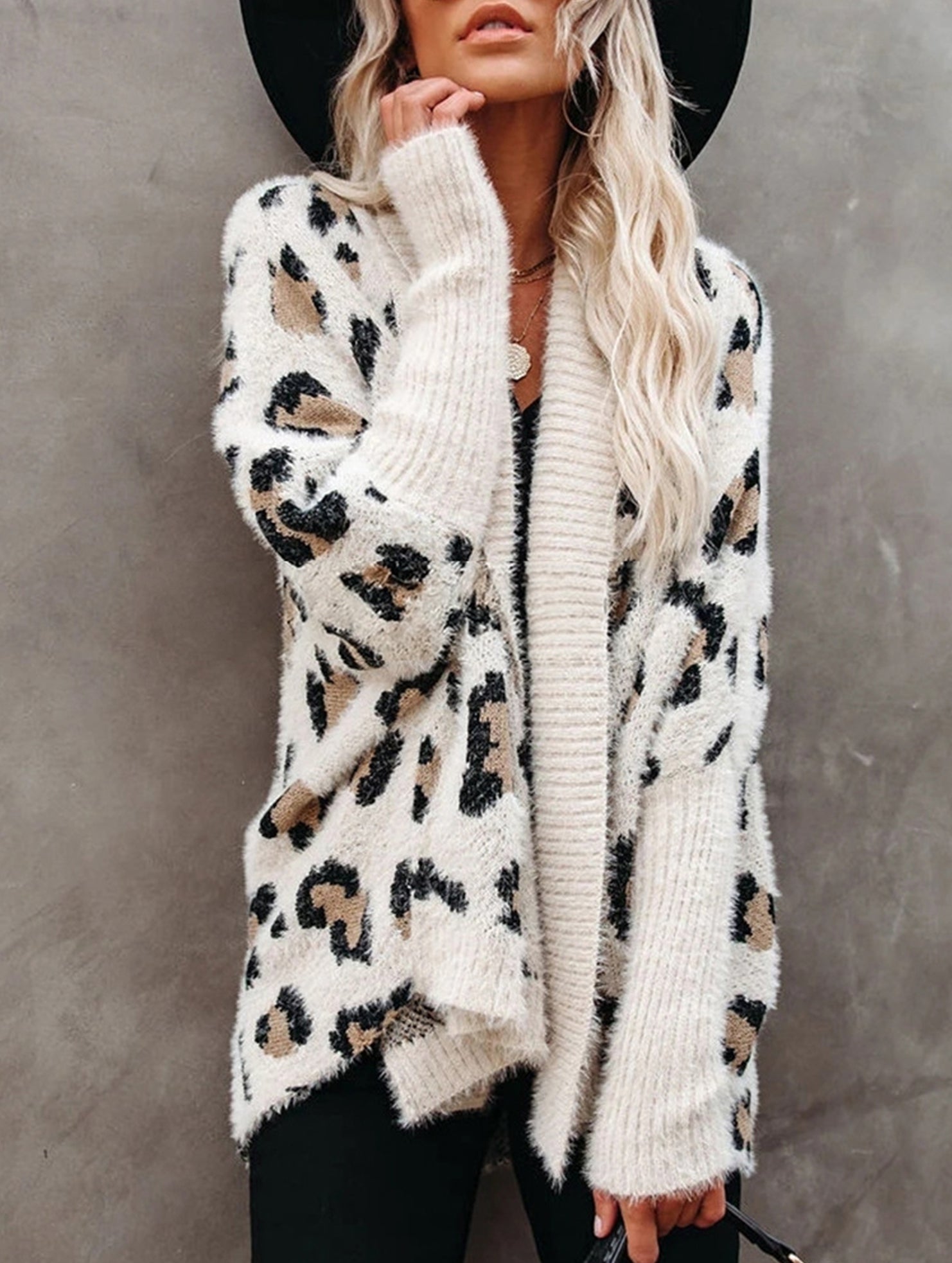 Personalized leopard print loose cardigan sweater