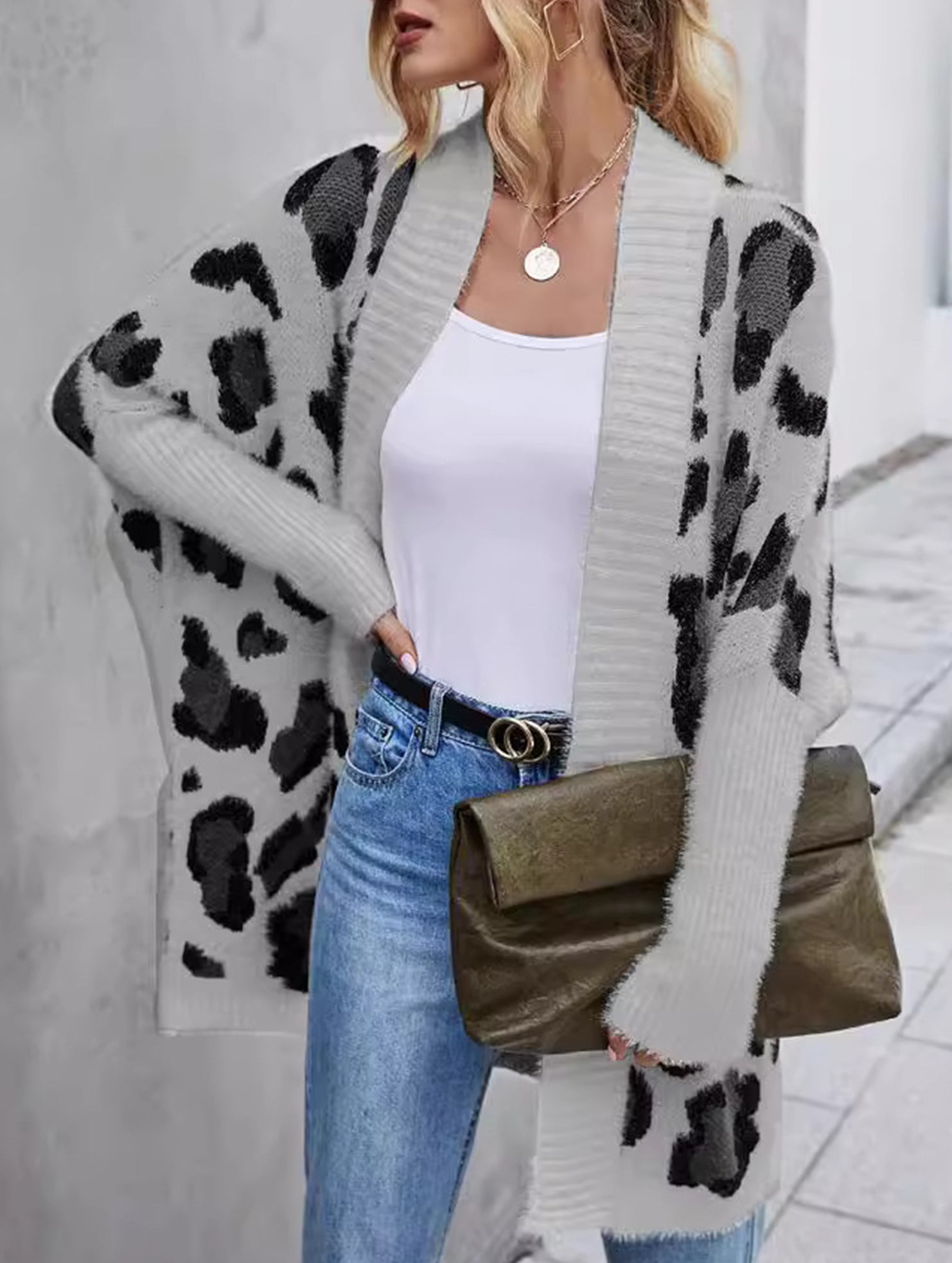 Personalized leopard print loose cardigan sweater