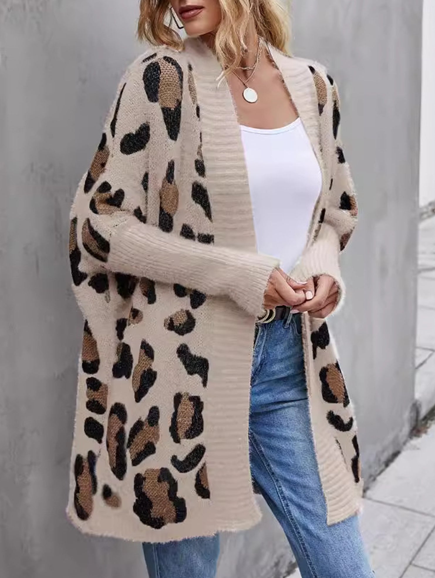 Personalized leopard print loose cardigan sweater