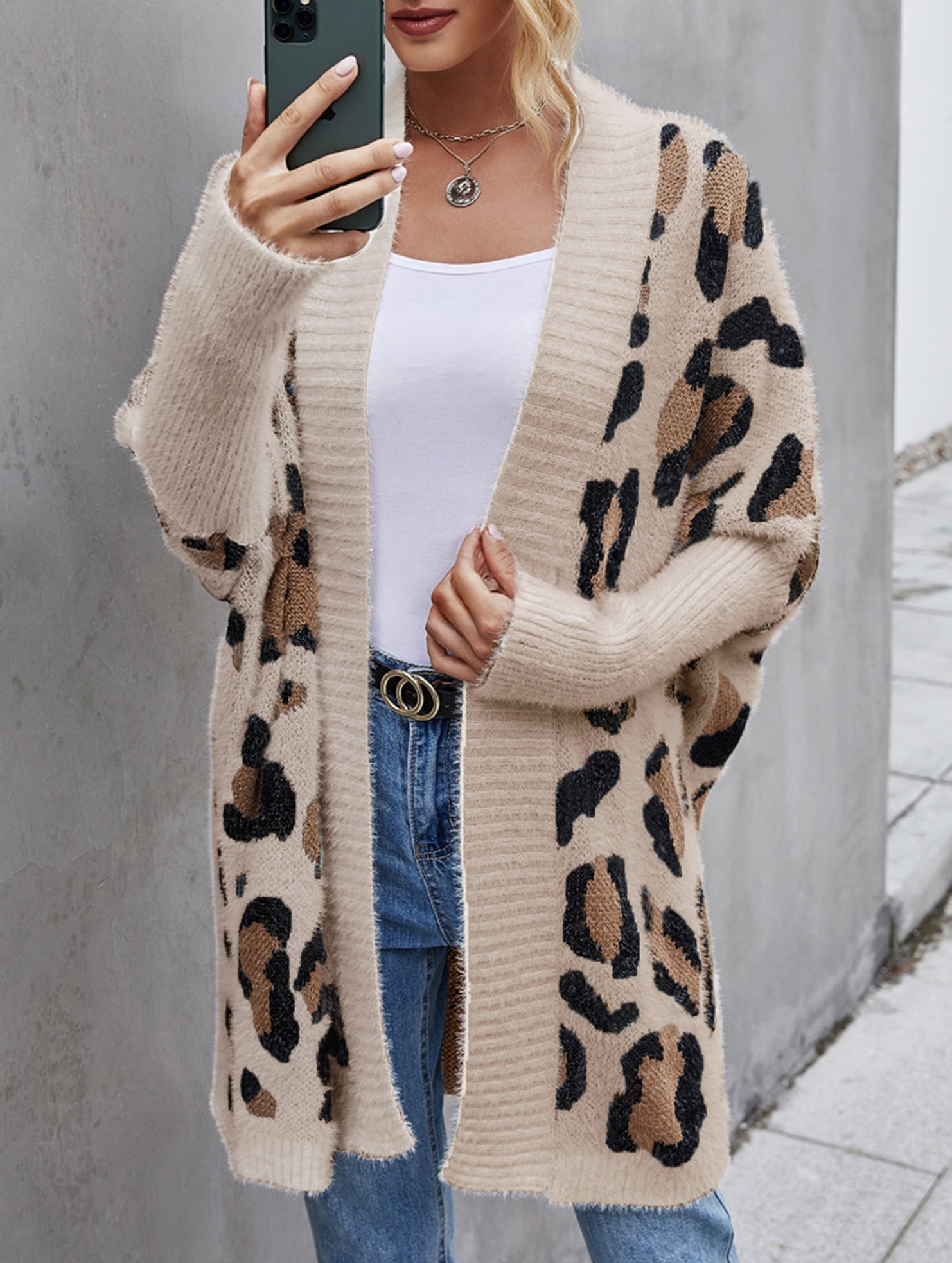 Personalized leopard print loose cardigan sweater