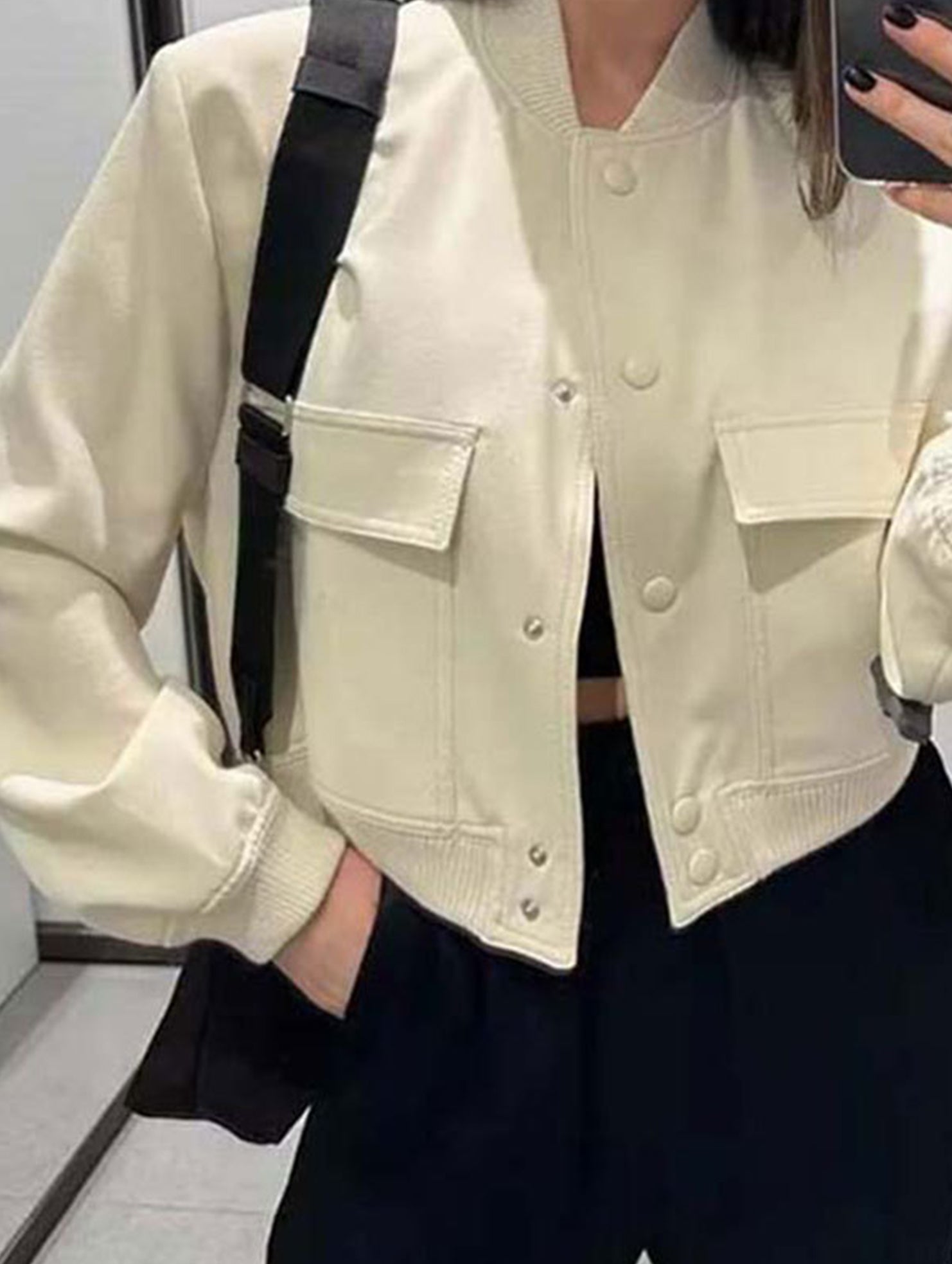 Women's stand collar large pocket jacket