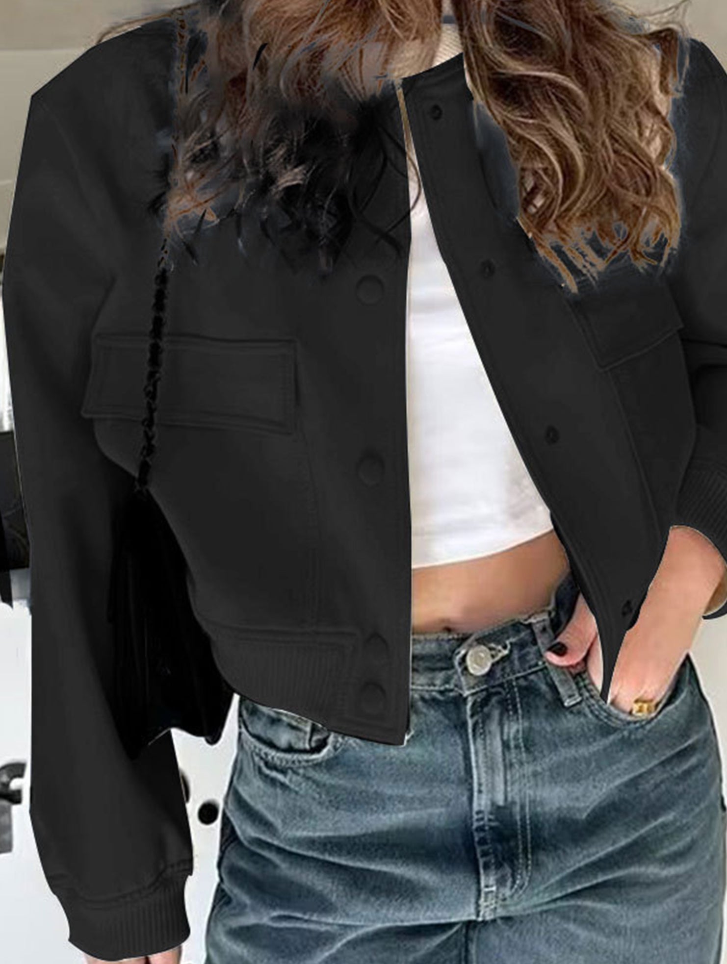 Women's stand collar large pocket jacket