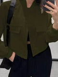 Women's stand collar large pocket jacket
