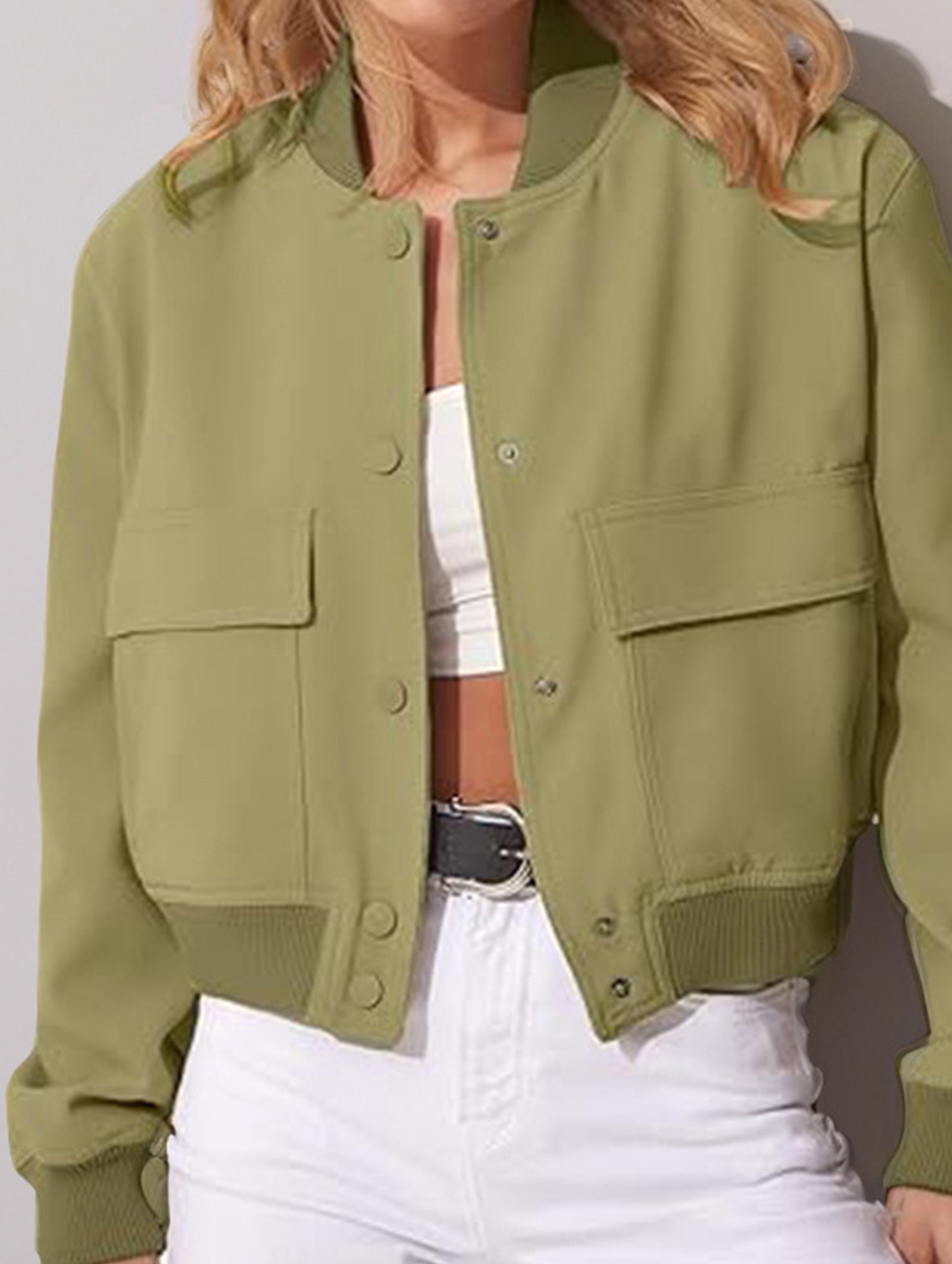 Women's stand collar large pocket jacket
