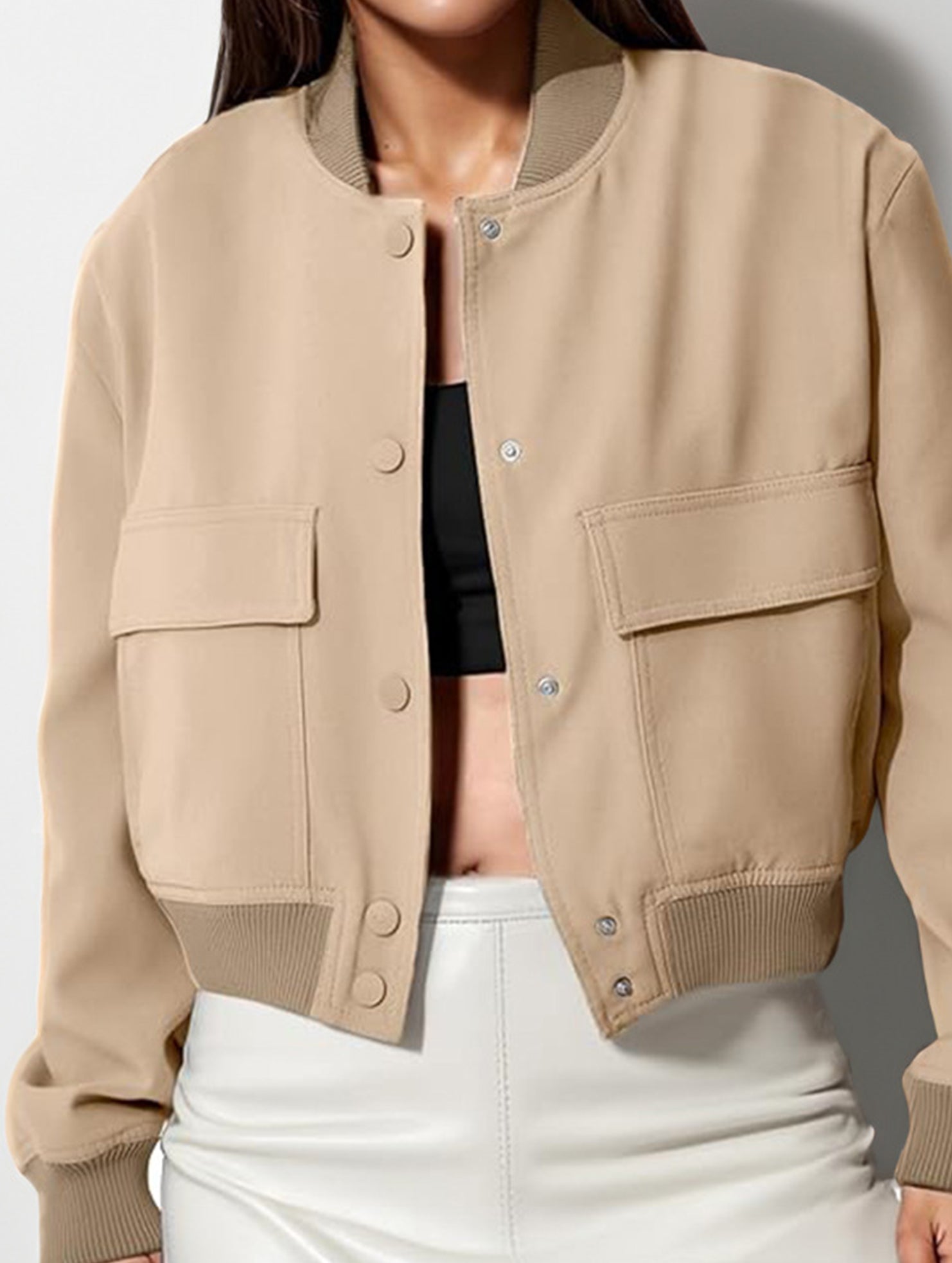 Women's stand collar large pocket jacket