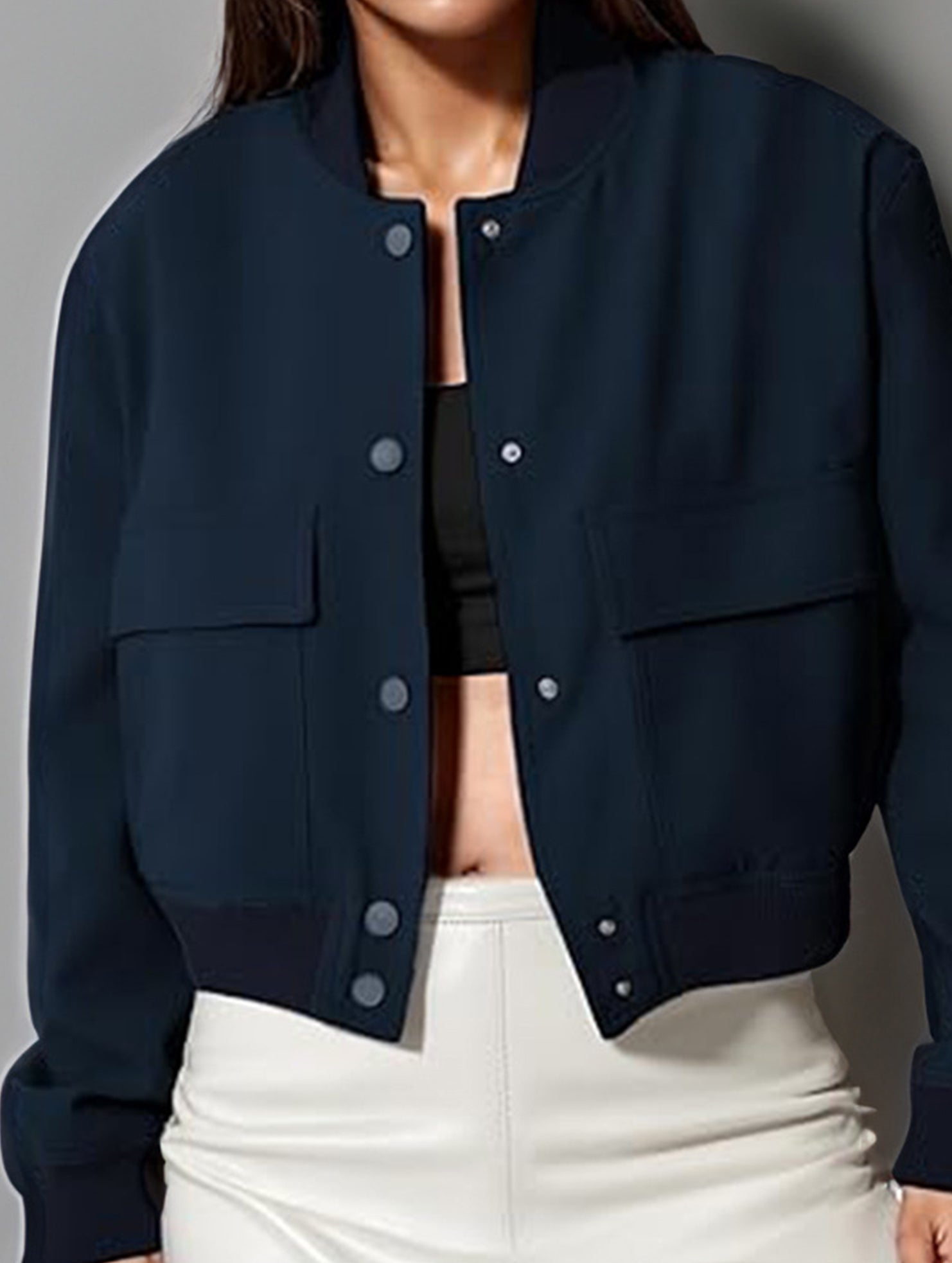 Women's stand collar large pocket jacket