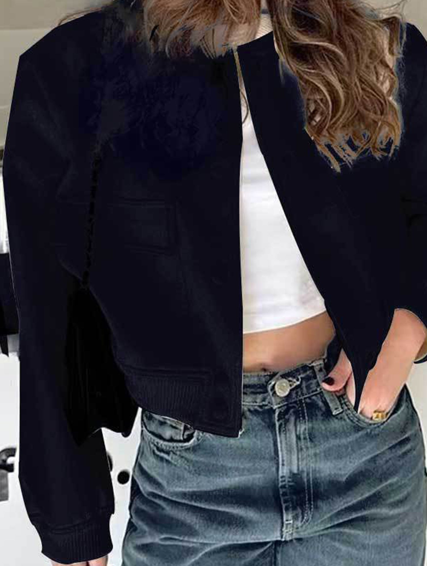 Women's stand collar large pocket jacket