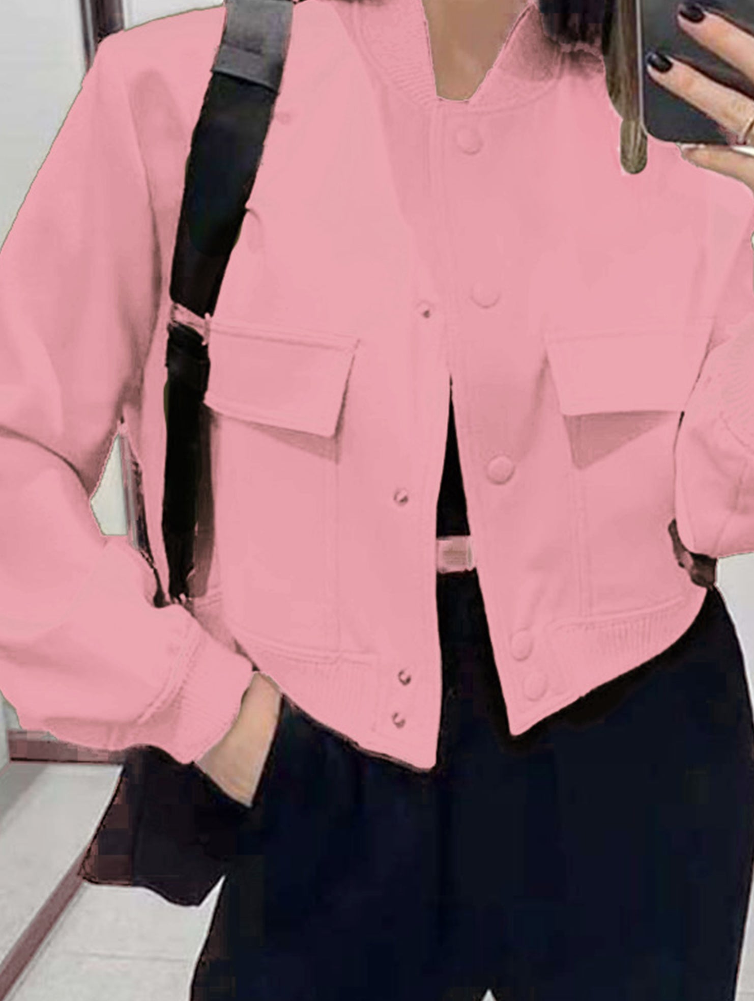 Women's stand collar large pocket jacket