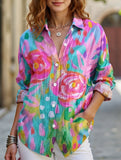 Lapel shirt with floral print cardigan