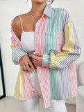 V-neck button-down striped cardigan