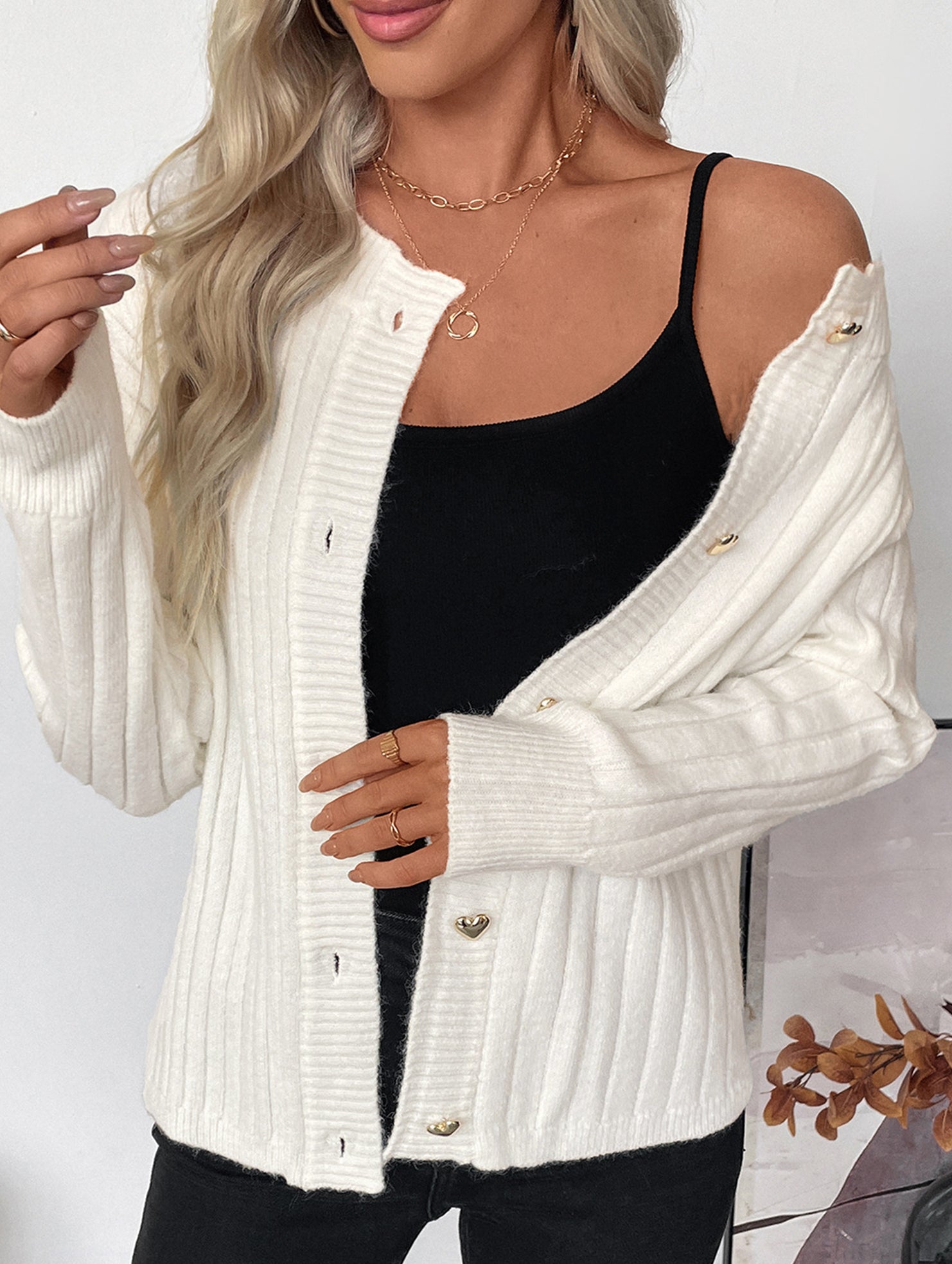 Simple sweet style loose heart button cardigan