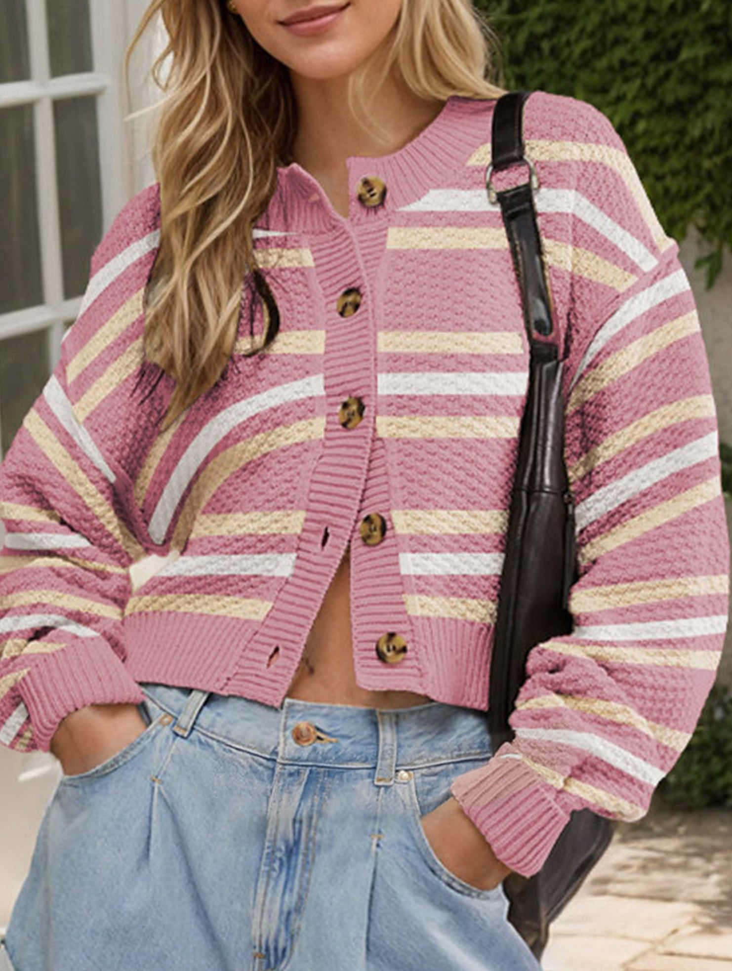 Casual Colorblock Button Cardigan