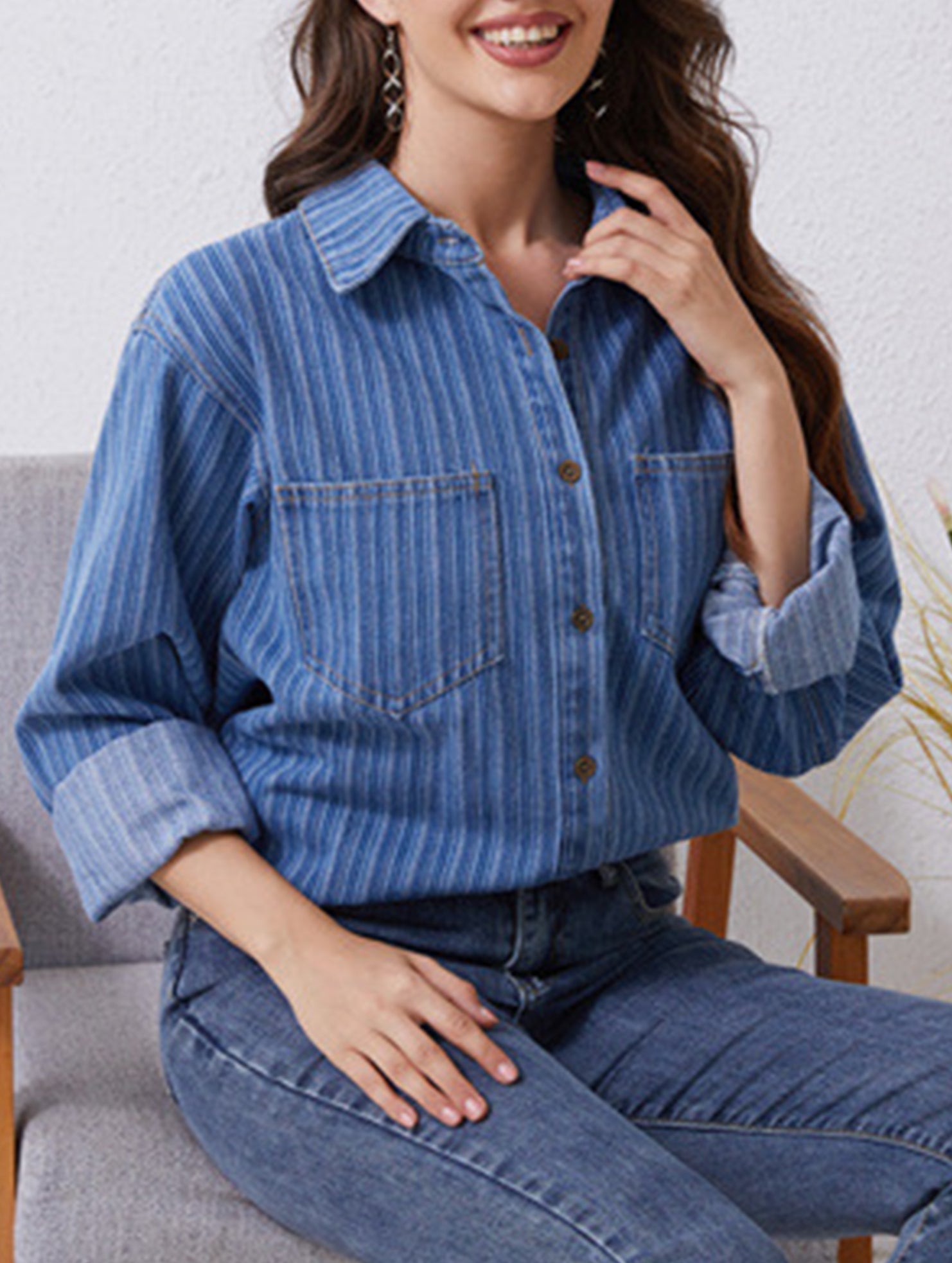 Versatile loose denim shirt